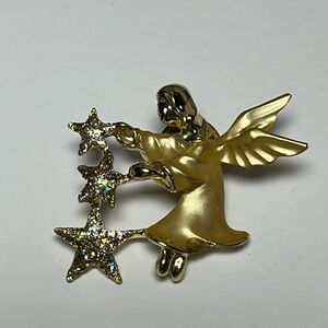Vintage Gigi Giusti Angel Pin Brooch 3 Glittery Stars Signed Jewelry